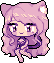 a pink haired cat girl with a purple outfit